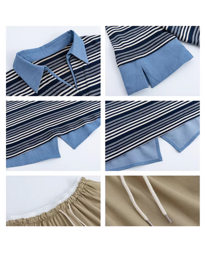 Fake Layerd Border Tops &  Mini Skirt JU0003