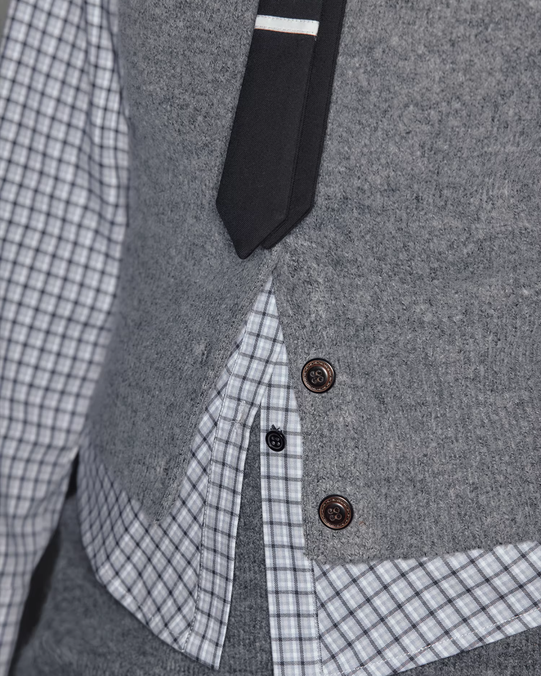 Gray Knit Matching cloth & Blue Plaid Shirt JU0006