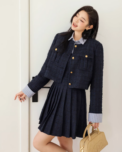 Blue Tweed Jacket & Layerd Shirt Dress JU0008