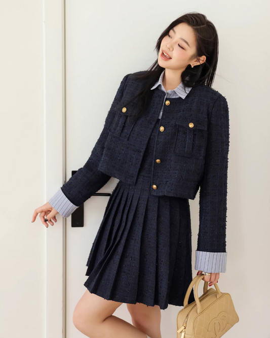 Blue Tweed Jacket & Layerd Shirt Dress JU0008