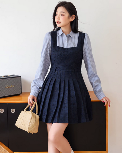 Blue Tweed Jacket & Layerd Shirt Dress JU0008