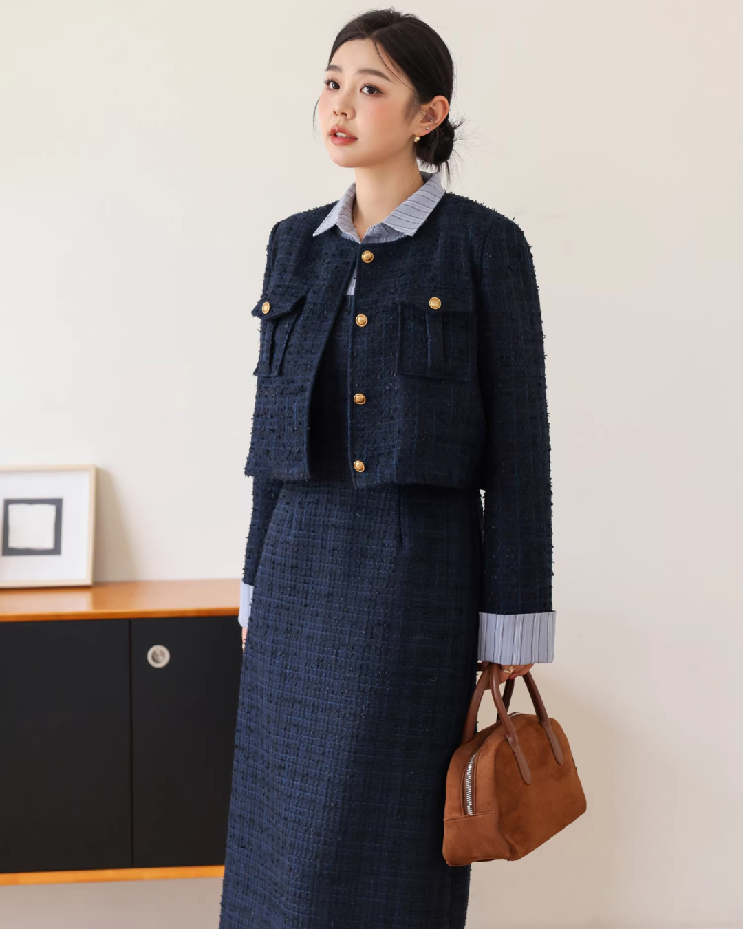Blue Tweed Jacket & Layerd Shirt Dress JU0008