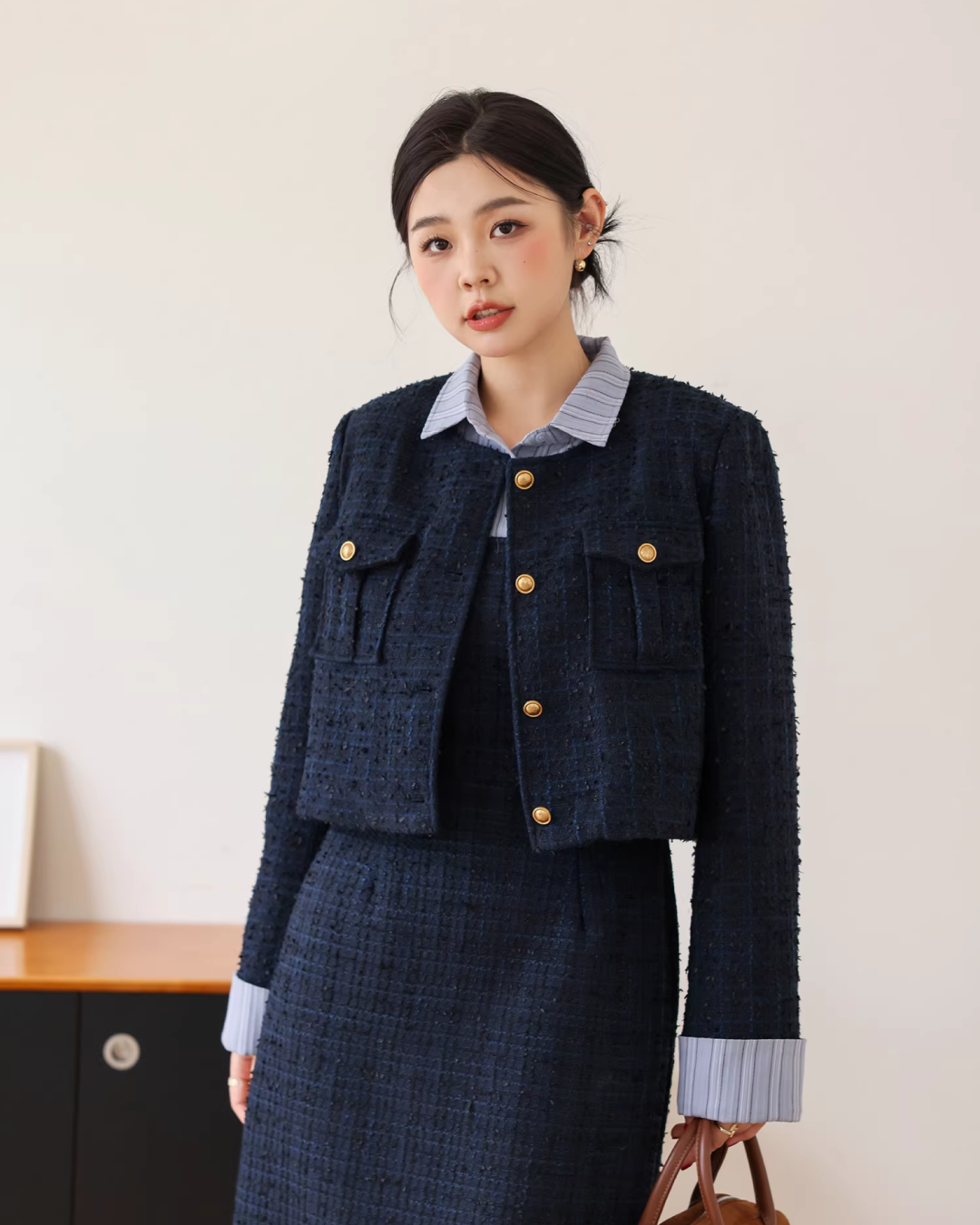 Blue Tweed Jacket & Layerd Shirt Dress JU0008