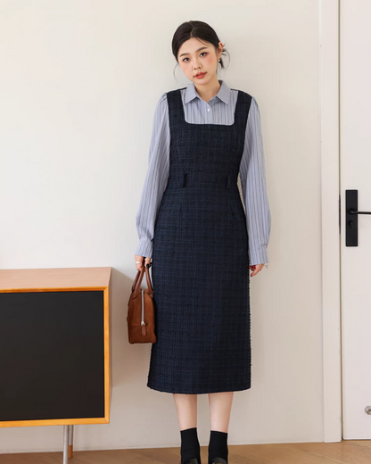 Blue Tweed Jacket & Layerd Shirt Dress JU0008