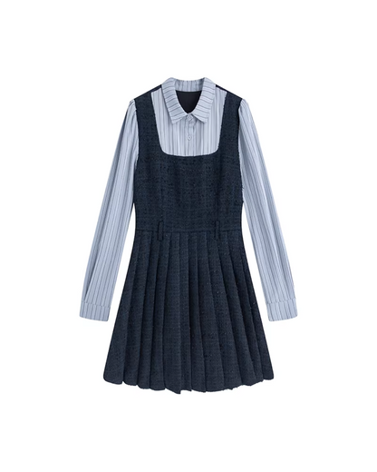 Blue Tweed Jacket & Layerd Shirt Dress JU0008