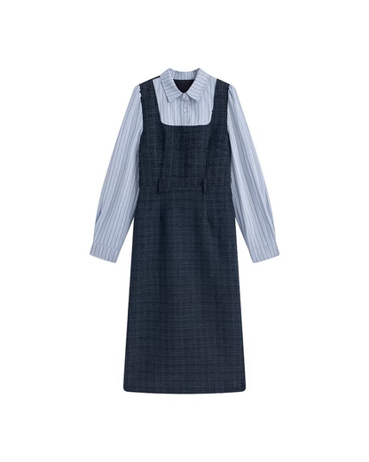 Blue Tweed Jacket & Layerd Shirt Dress JU0008