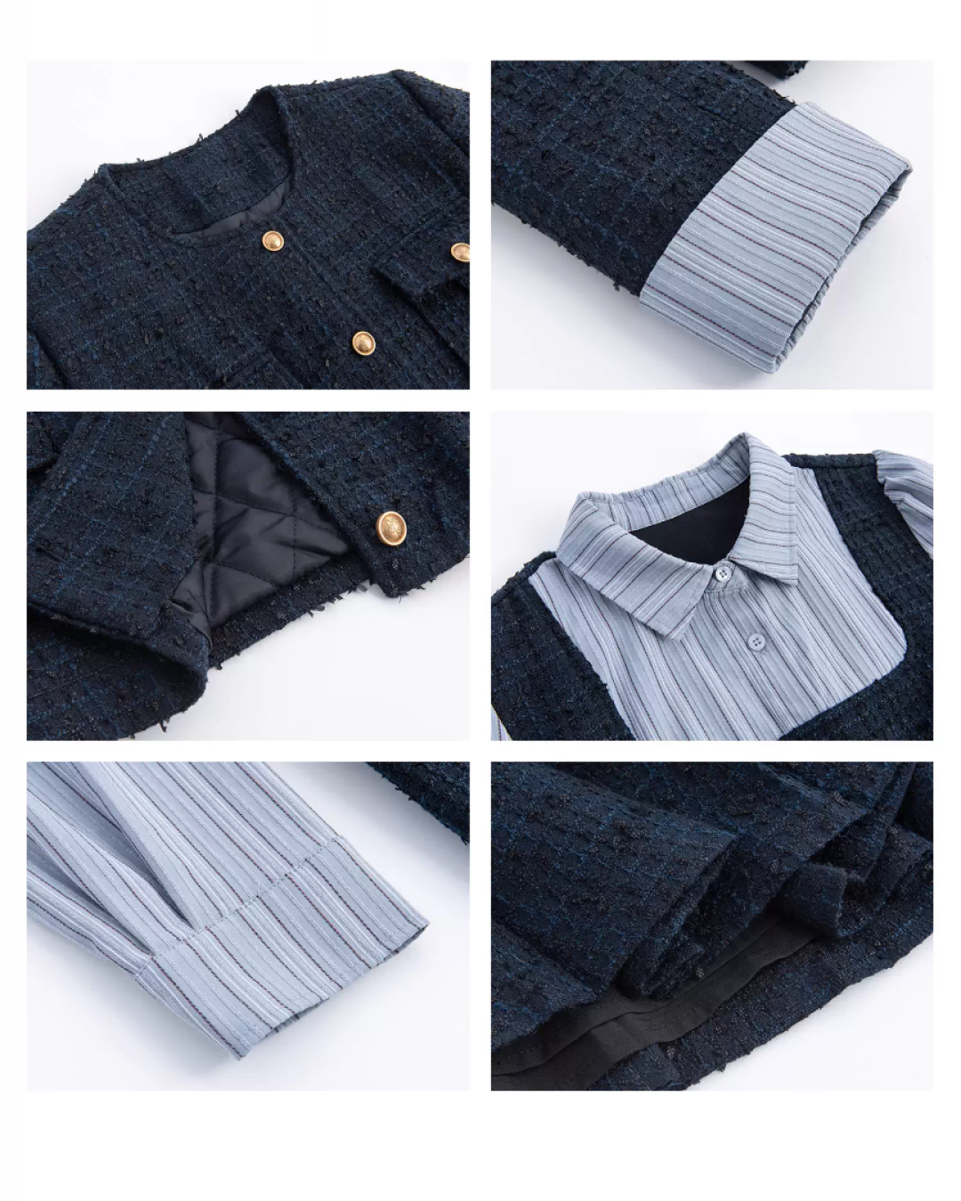 Blue Tweed Jacket & Layerd Shirt Dress JU0008