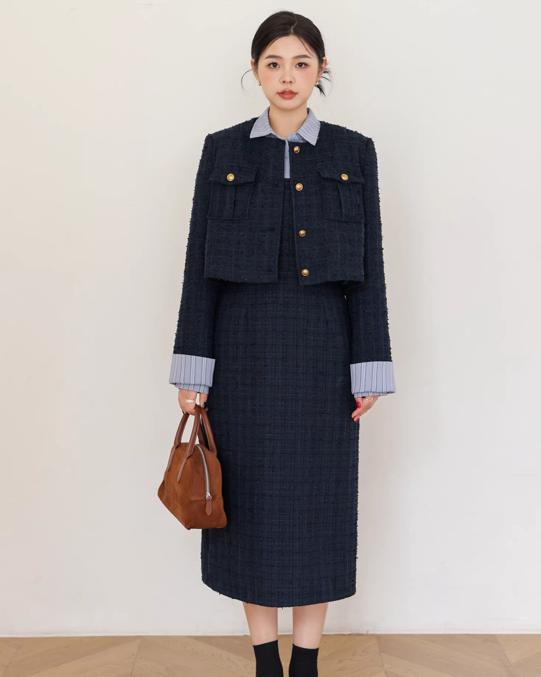 Blue Tweed Jacket & Layerd Shirt Dress JU0008