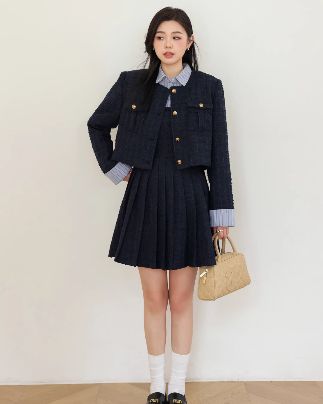 Blue Tweed Jacket & Layerd Shirt Dress JU0008