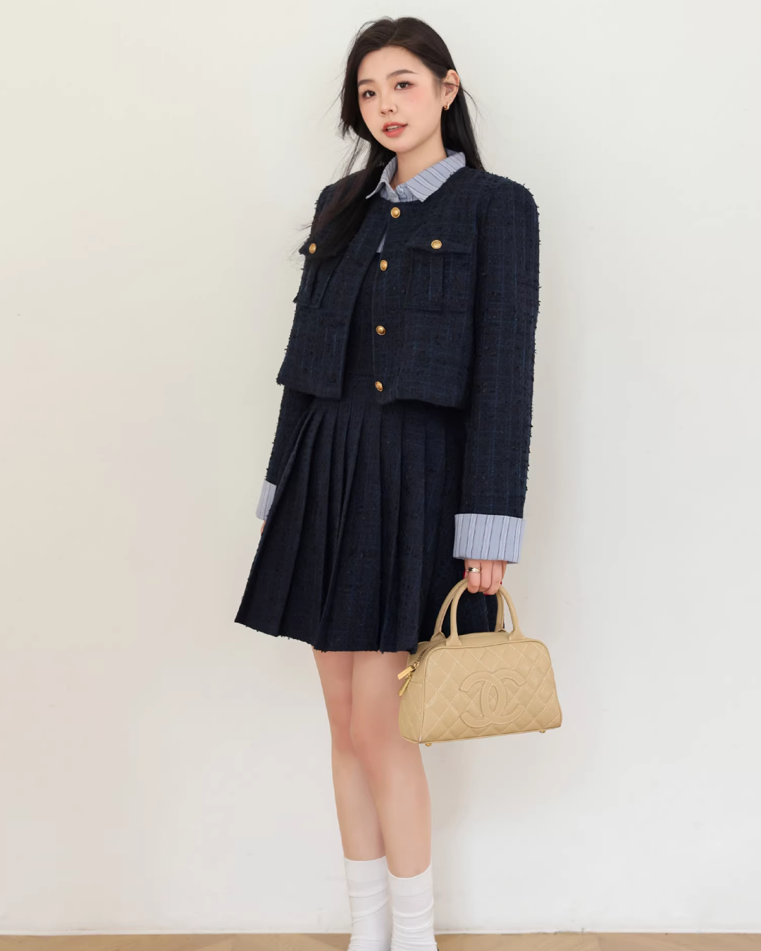 Blue Tweed Jacket & Layerd Shirt Dress JU0008