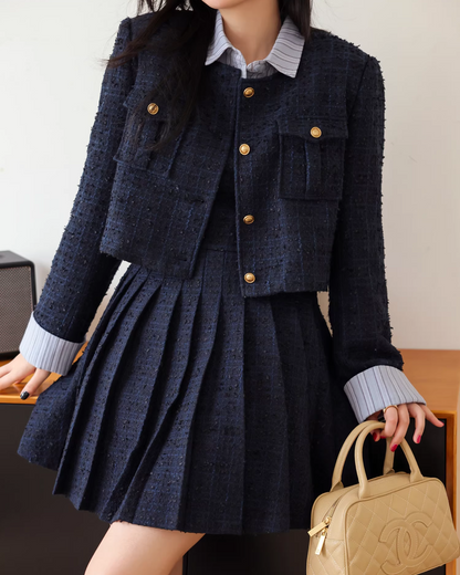 Blue Tweed Jacket & Layerd Shirt Dress JU0008