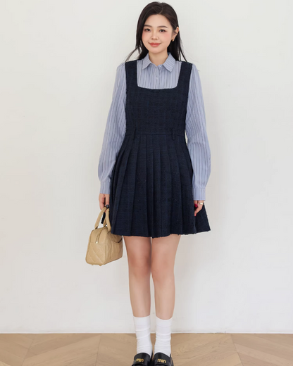 Blue Tweed Jacket & Layerd Shirt Dress JU0008