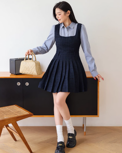 Blue Tweed Jacket & Layerd Shirt Dress JU0008