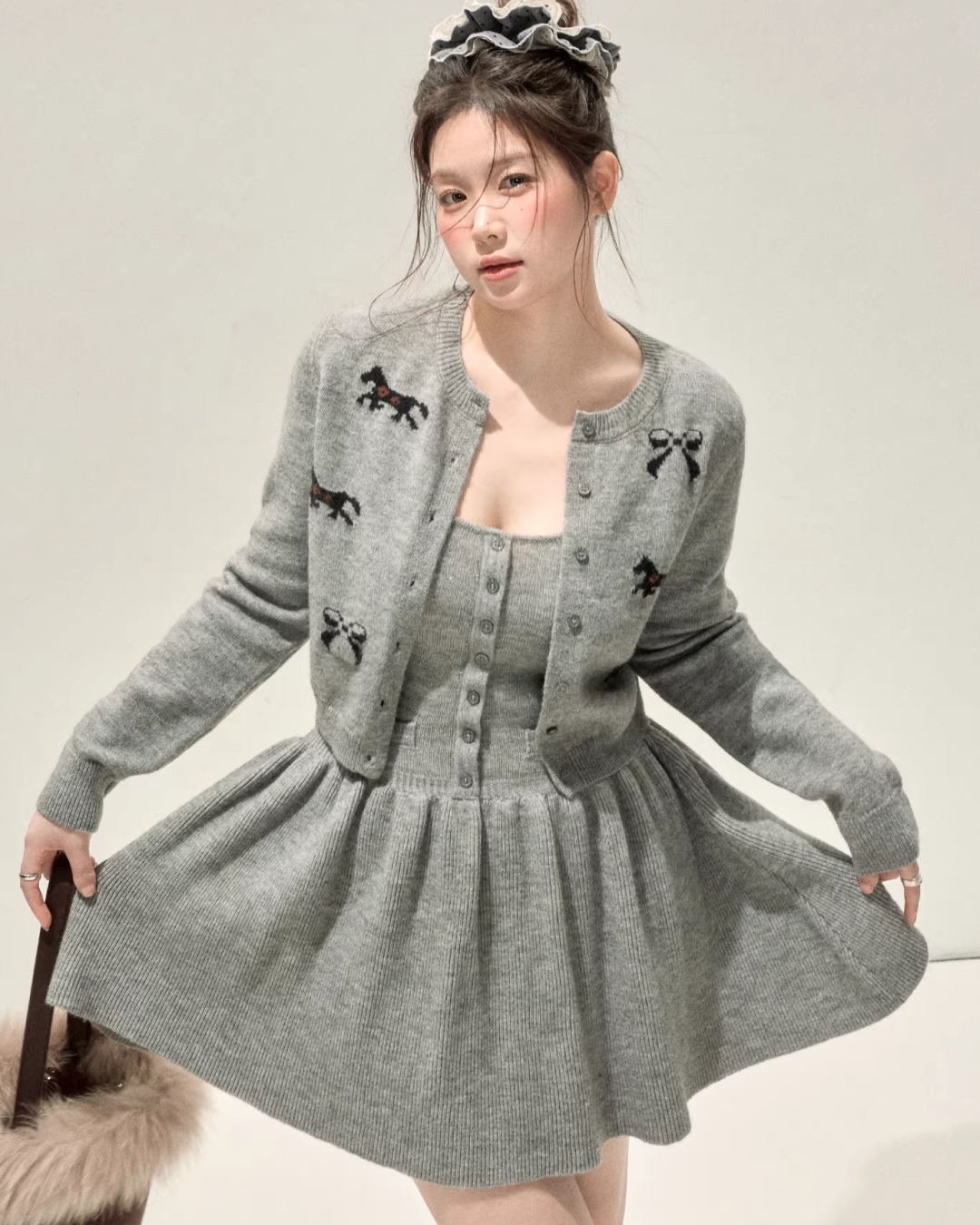 Horse Design Knit Cardigan & Knit Dress JU0009