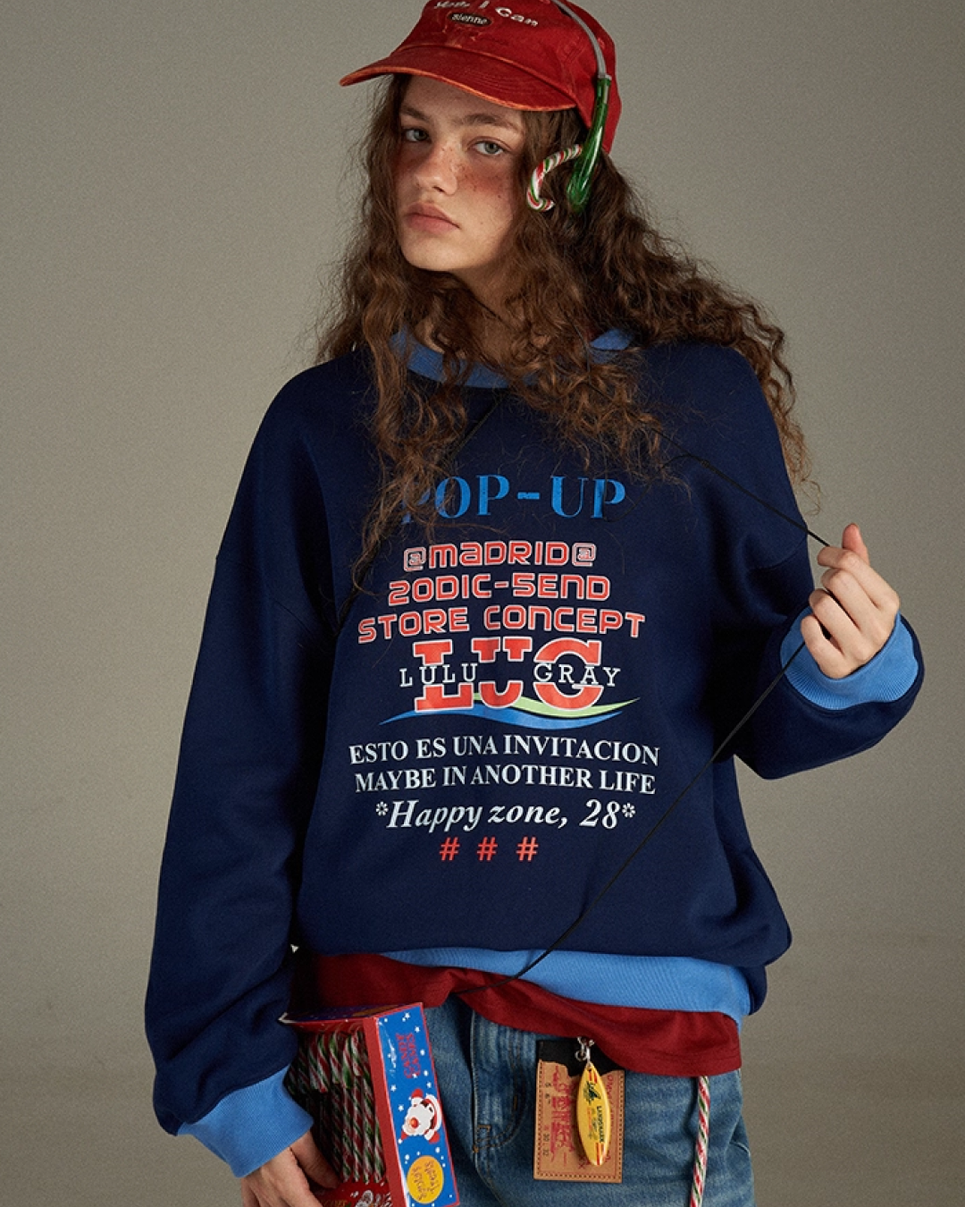 Navy Ringer Print Sweatshirt LG0006