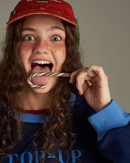 Navy Ringer Print Sweatshirt LG0006