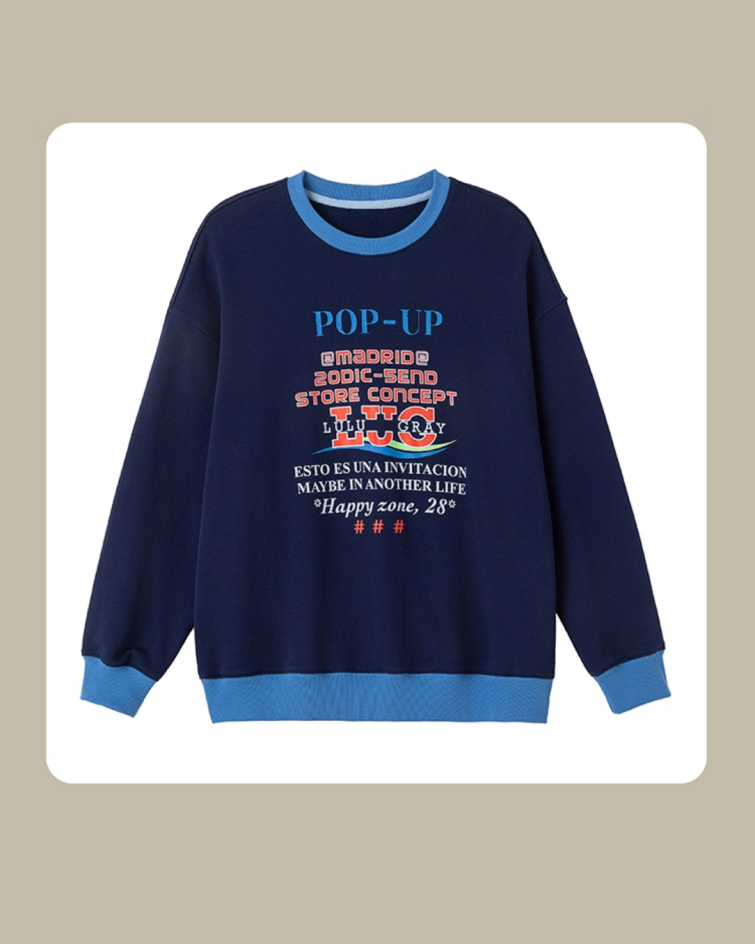 Navy Ringer Print Sweatshirt LG0006