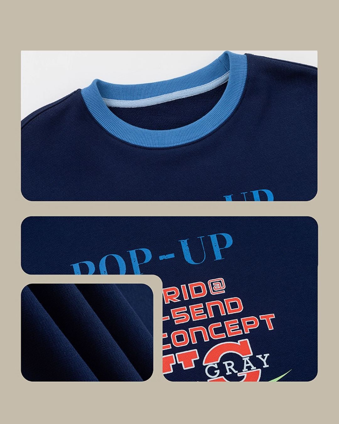 Navy Ringer Print Sweatshirt LG0006