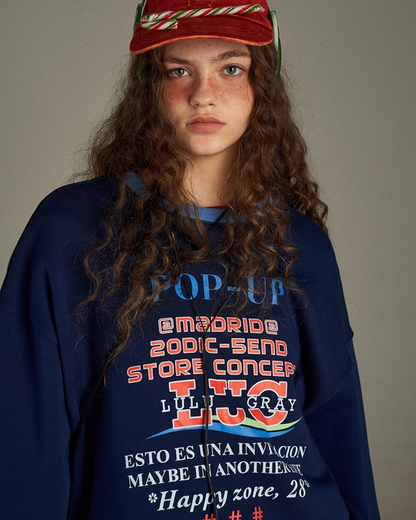 Navy Ringer Print Sweatshirt LG0006