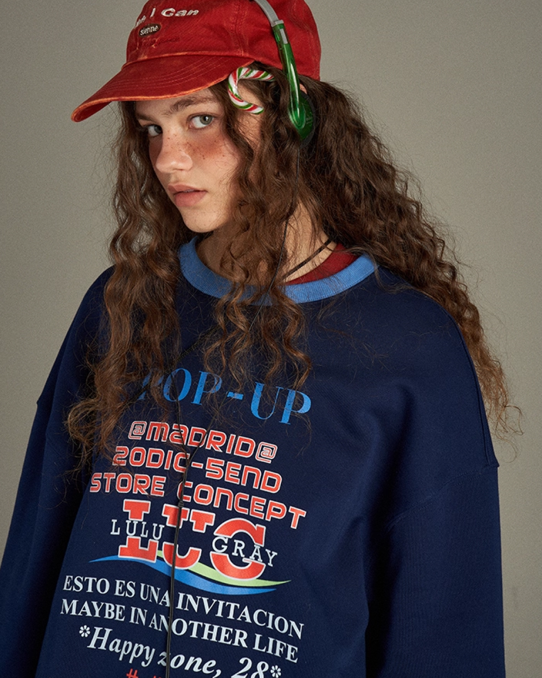 Navy Ringer Print Sweatshirt LG0006