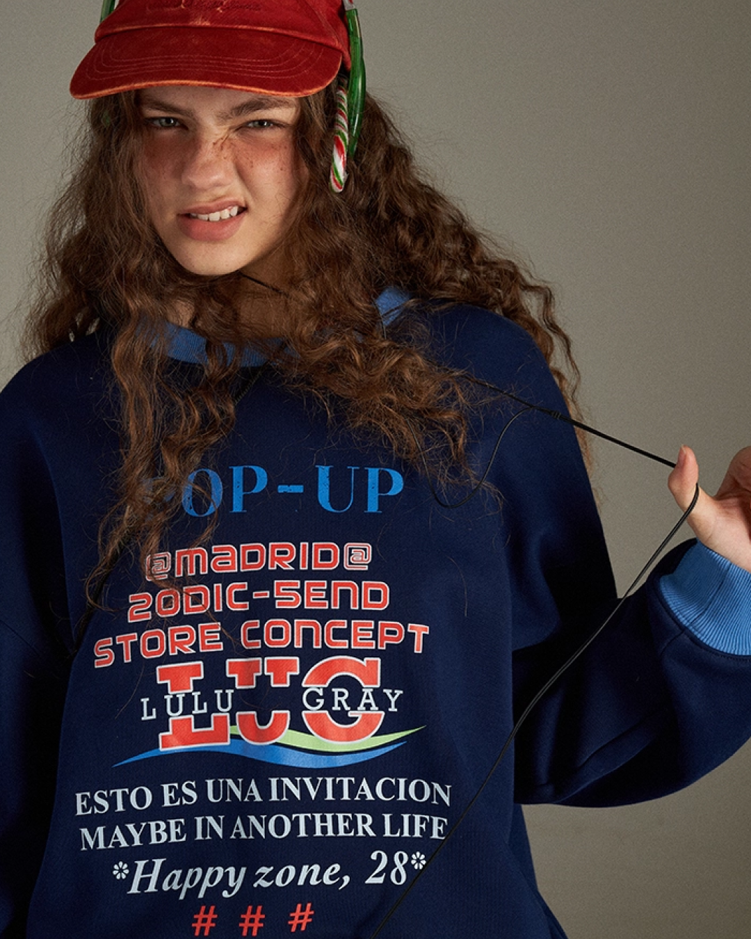 Navy Ringer Print Sweatshirt LG0006