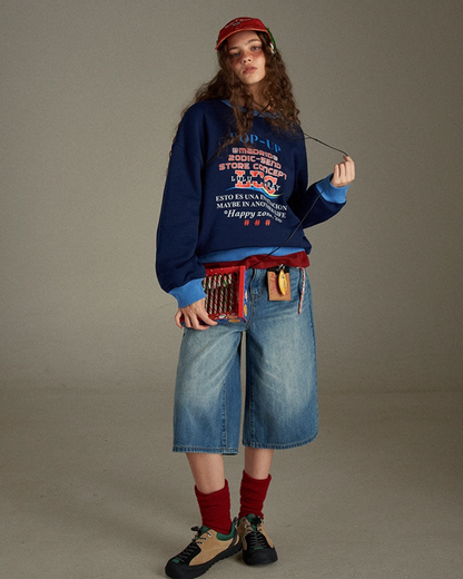 Navy Ringer Print Sweatshirt LG0006