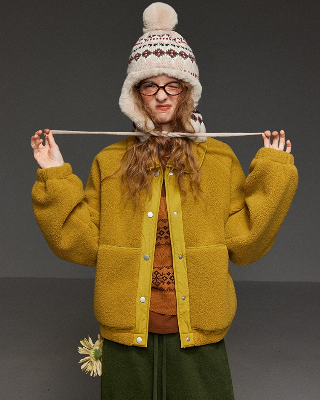 Yellow Fleece Button Jacket LG0013