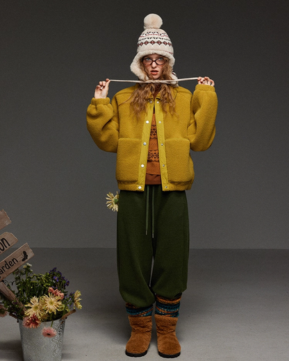 Yellow Fleece Button Jacket LG0013