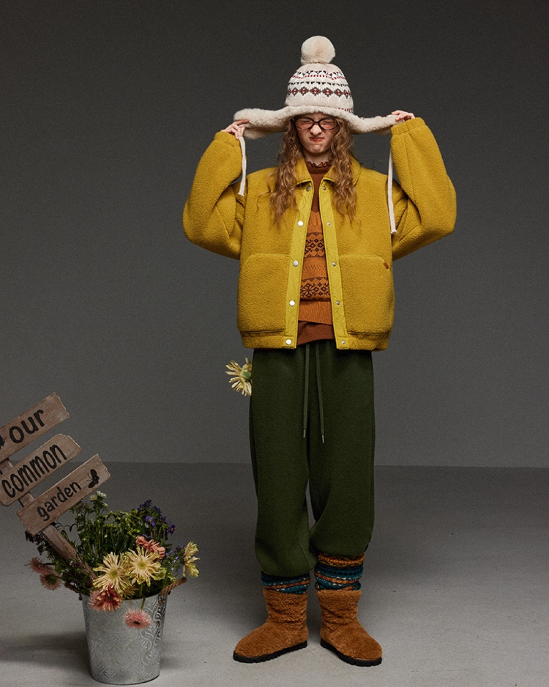 Yellow Fleece Button Jacket LG0013