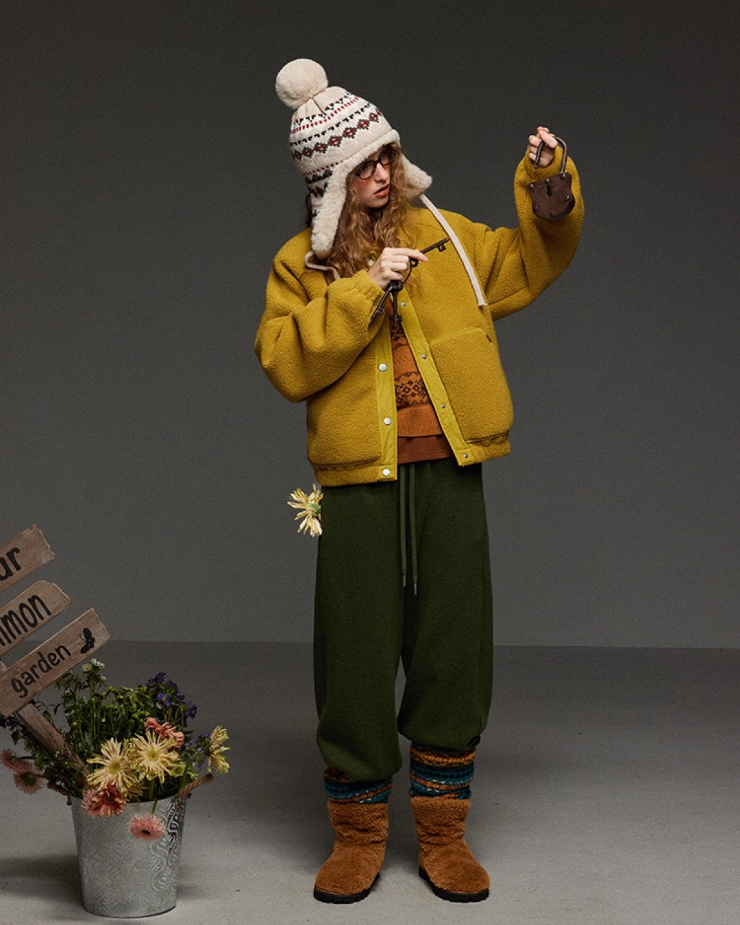 Yellow Fleece Button Jacket LG0013