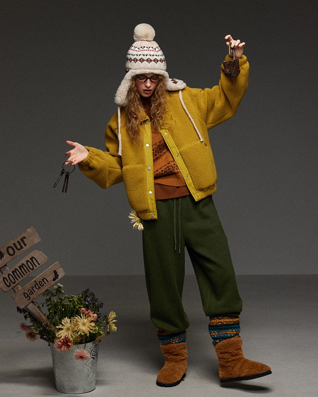 Yellow Fleece Button Jacket LG0013