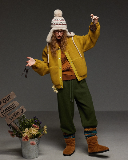 Yellow Fleece Button Jacket LG0013