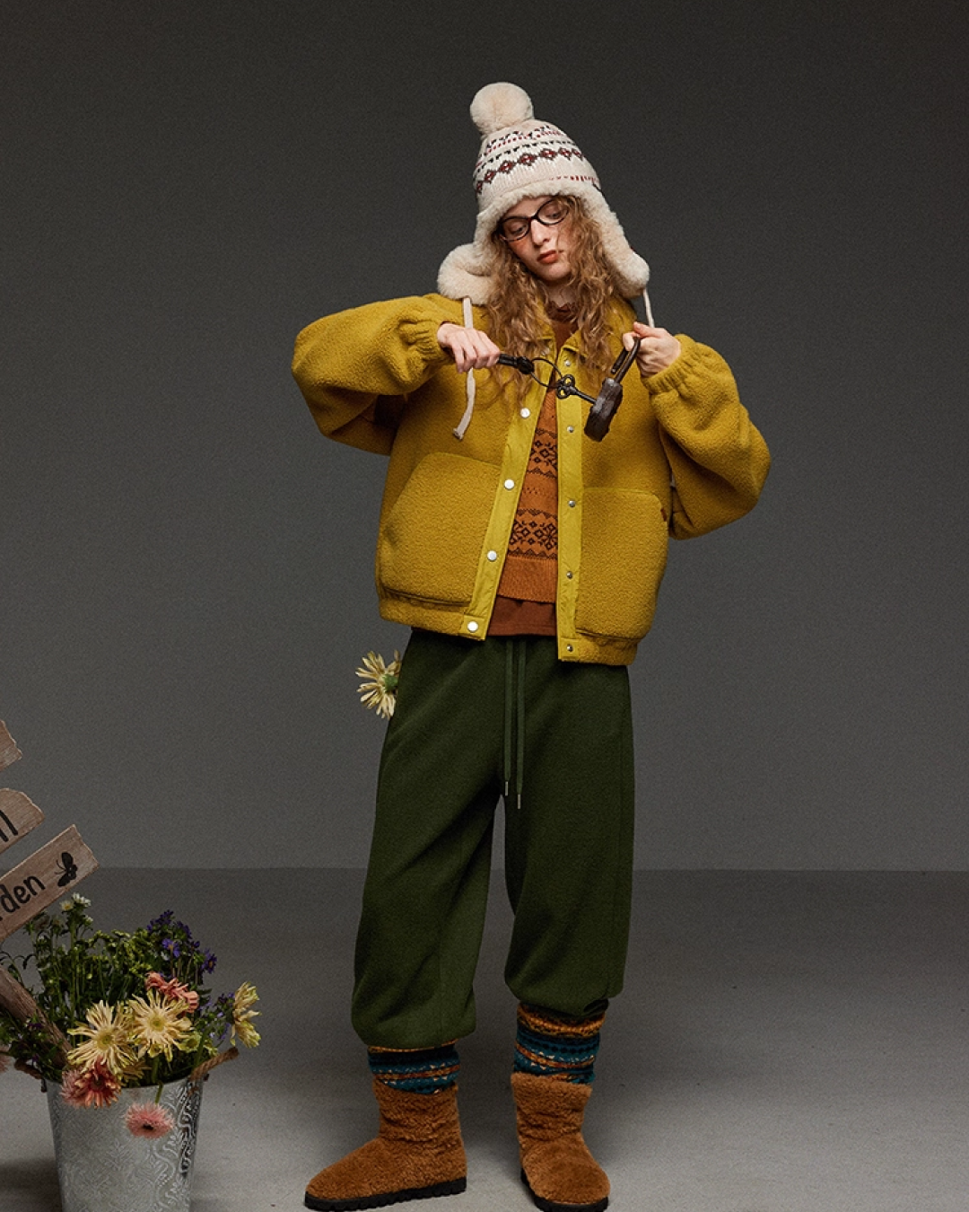 Yellow Fleece Button Jacket LG0013