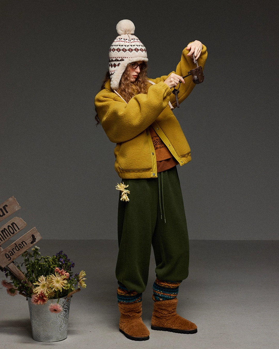 Yellow Fleece Button Jacket LG0013