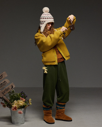 Yellow Fleece Button Jacket LG0013