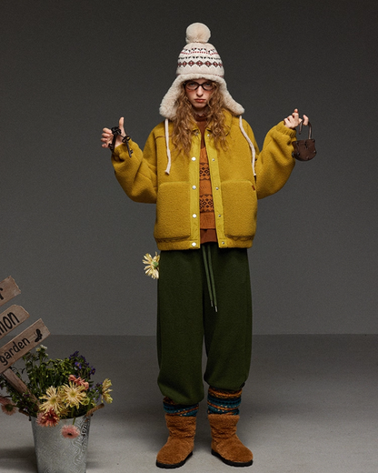 Yellow Fleece Button Jacket LG0013