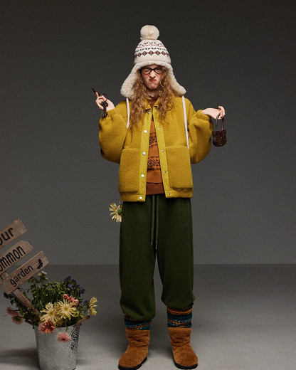 Yellow Fleece Button Jacket LG0013