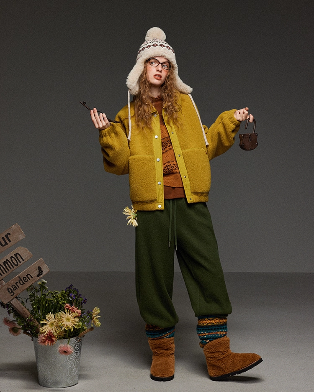 Yellow Fleece Button Jacket LG0013