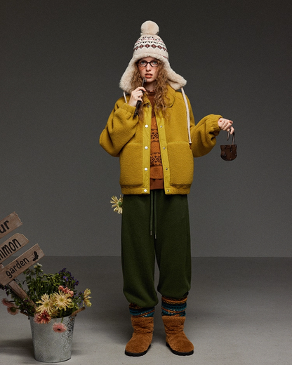 Yellow Fleece Button Jacket LG0013