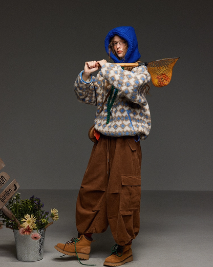 Argyle Pattern Wool Half Zip LG0017