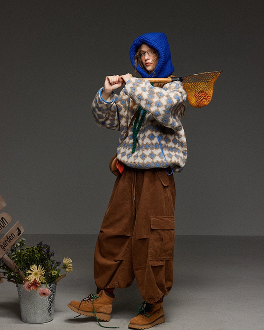 Argyle Pattern Wool Half Zip LG0017