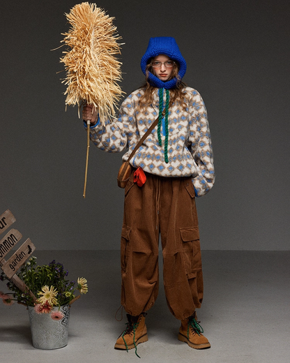 Argyle Pattern Wool Half Zip LG0017