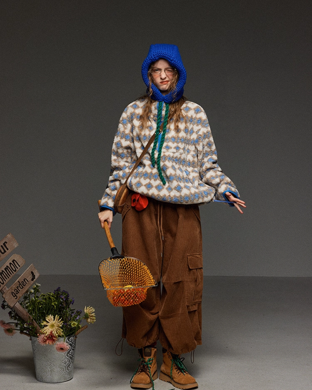 Argyle Pattern Wool Half Zip LG0017