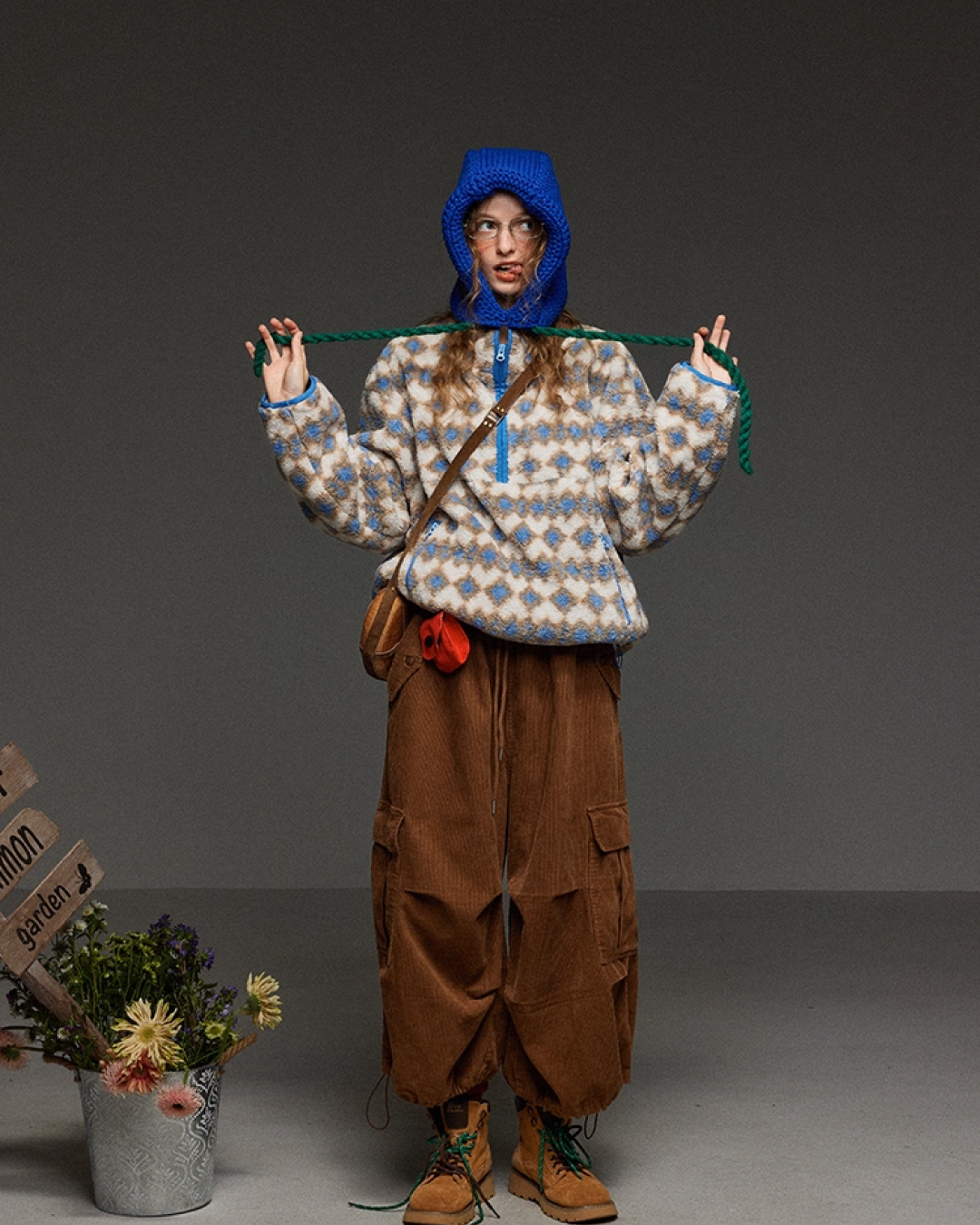 Argyle Pattern Wool Half Zip LG0017