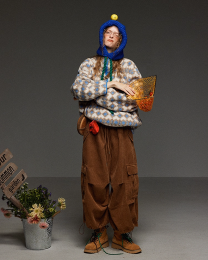 Argyle Pattern Wool Half Zip LG0017