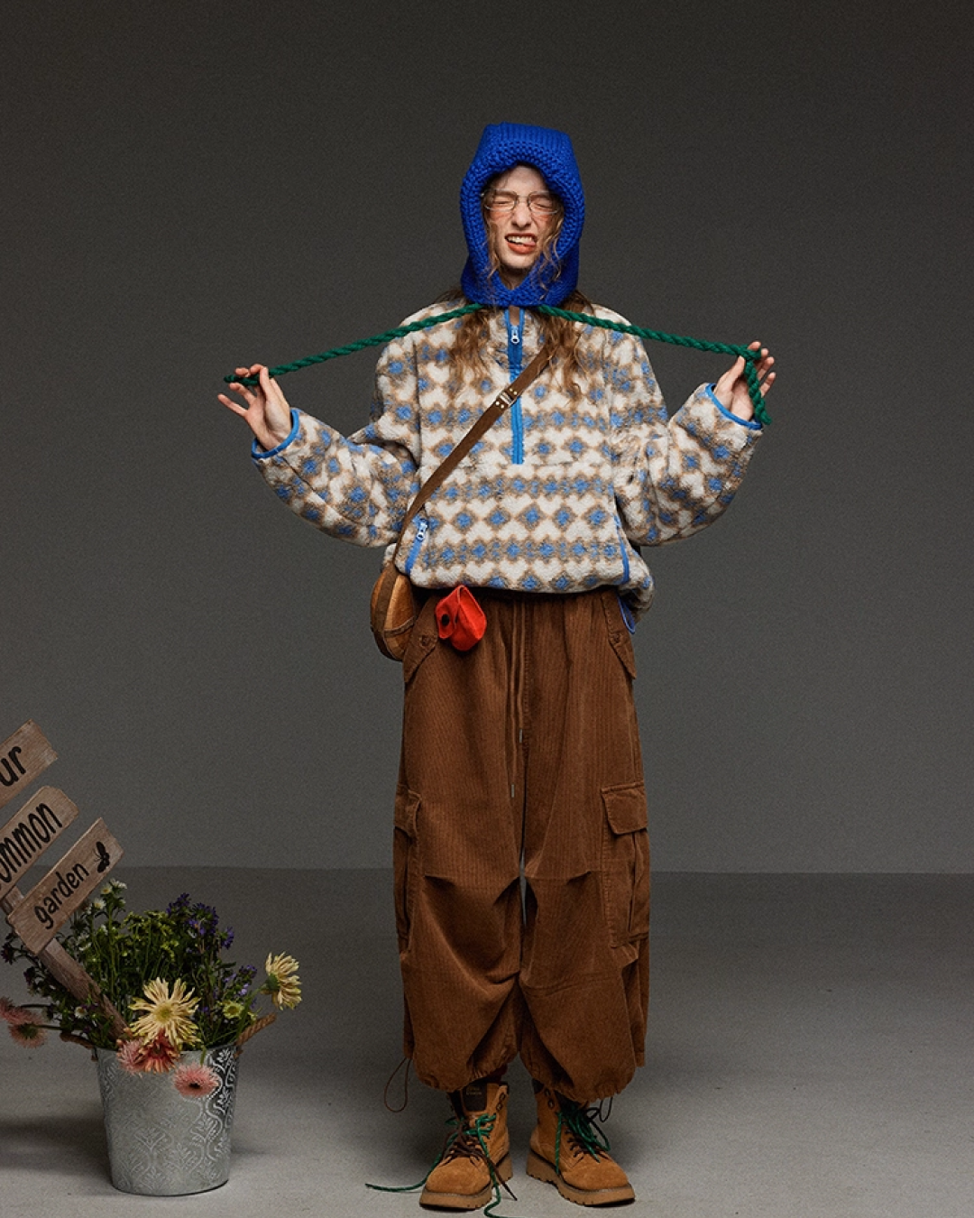 Argyle Pattern Wool Half Zip LG0017