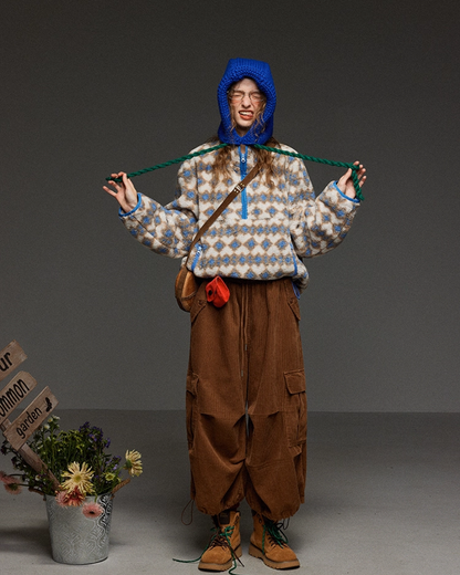 Argyle Pattern Wool Half Zip LG0017