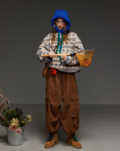 Argyle Pattern Wool Half Zip LG0017