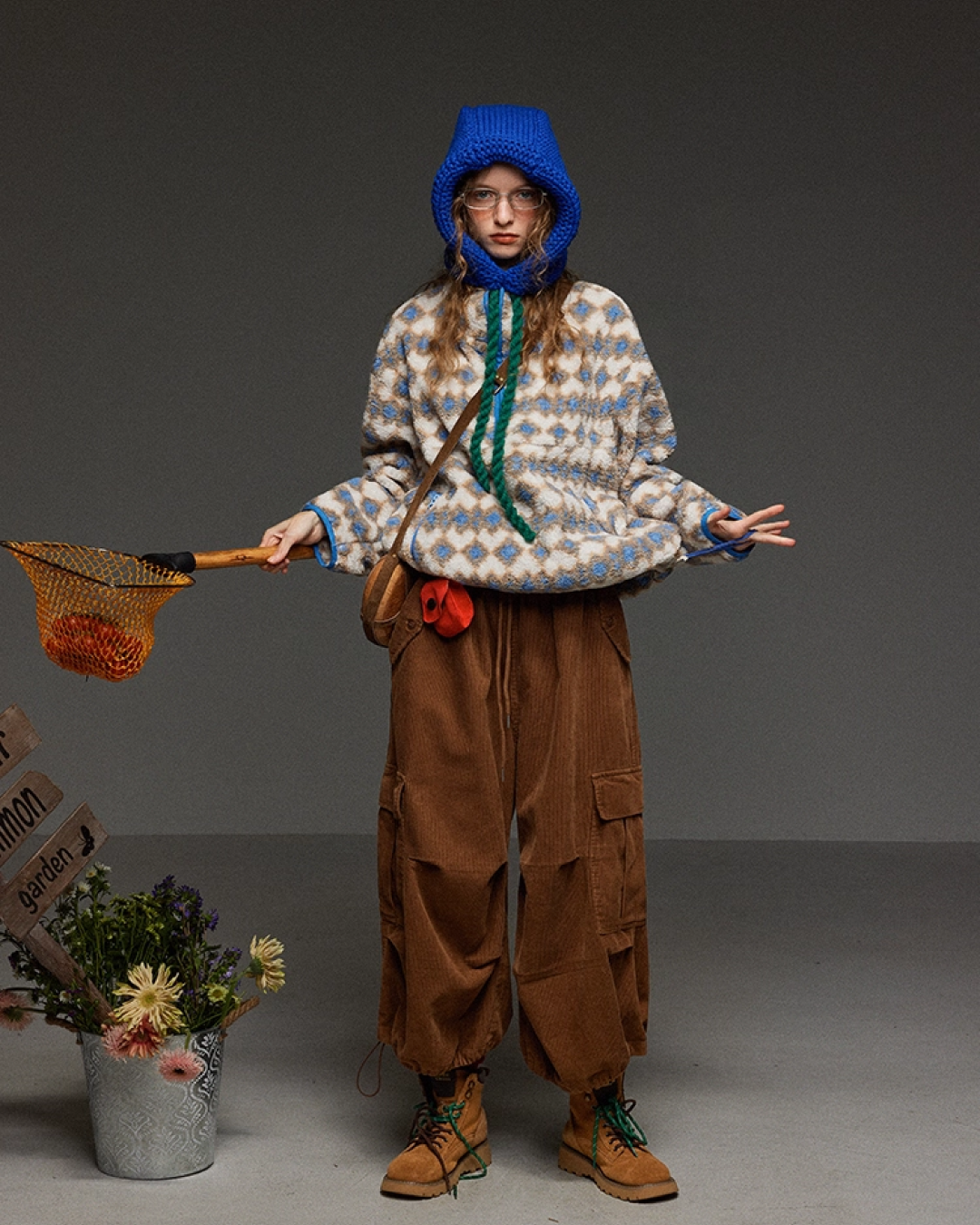 Argyle Pattern Wool Half Zip LG0017