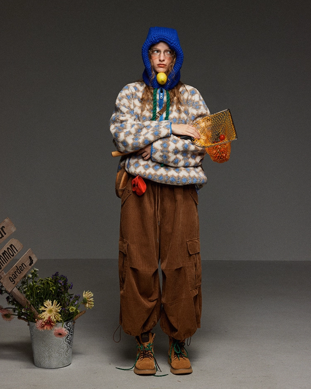 Argyle Pattern Wool Half Zip LG0017